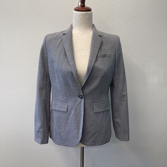 Banana Republic Blazer Suit Jacket Womens Size 2 Petite Grey Wool Office New - Picture 1 of 9